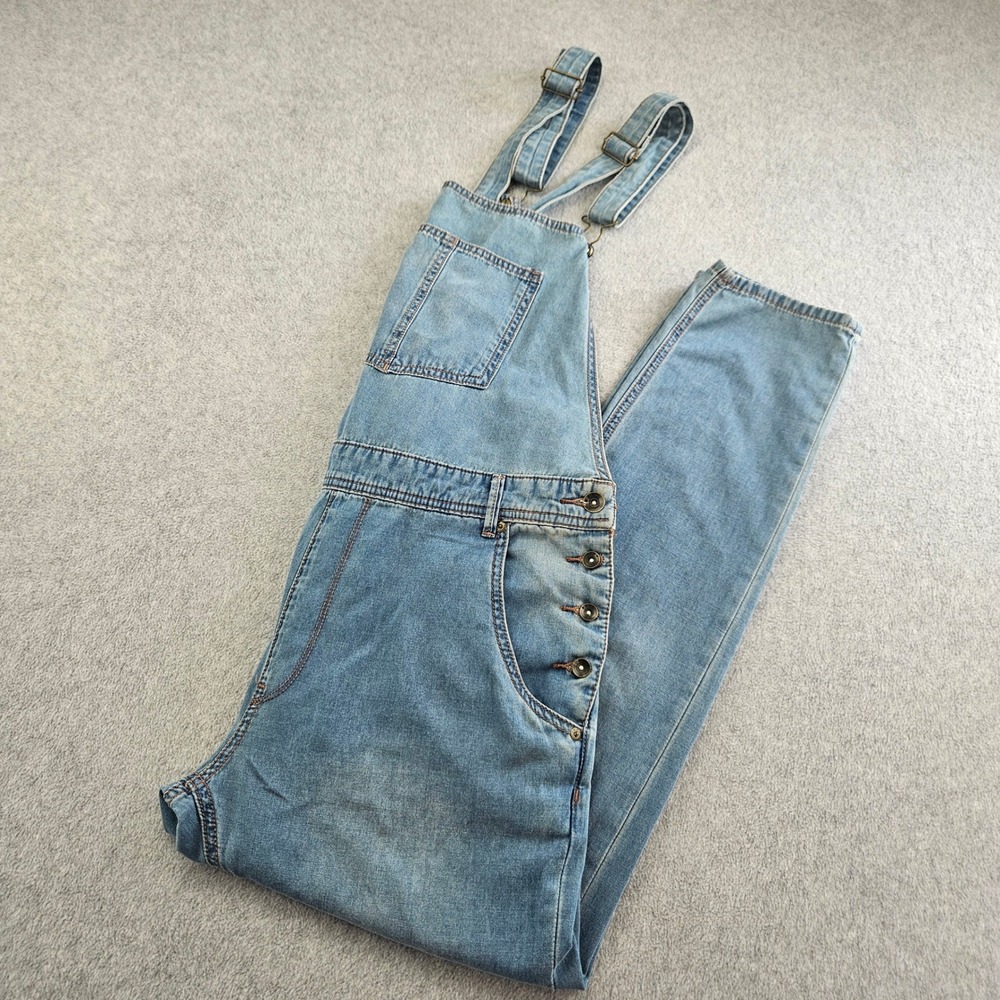 ROXY Overalls Women S Blue Denim Straight Leg Bib Jumpsuit Casual Classic Boho